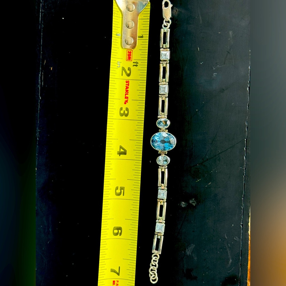 Elegant Sterling Silver with Blue Topaz and Aquamarine Bracelet